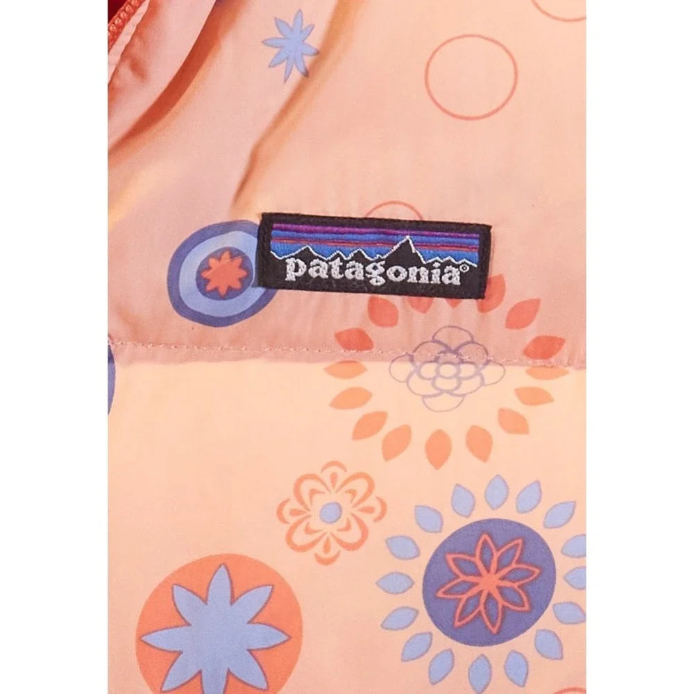 Patagonia Vest Girls XL Goose Down Puffer Flowers Print Orange‎ Floral Full Zip